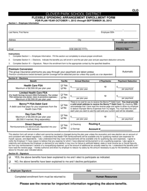 Clover Park School District Flexible Spending Arrangement Enrollment Form