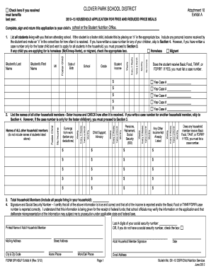 2012–13 Household Application for Free and Reduced Price Meals