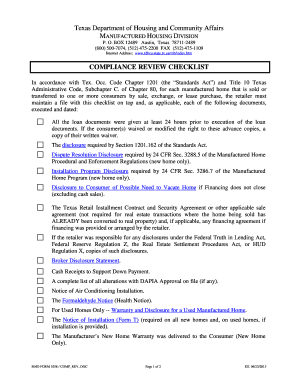 Texas Manufactured Housing Compliance Review Checklist