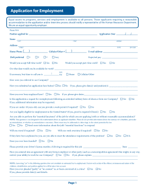 US Employment Application Form