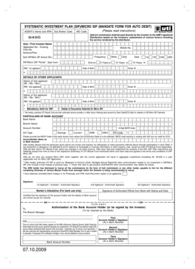 SIP/Micro SIP Mandate Form for Auto Debit