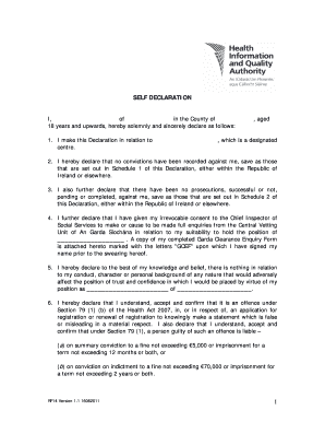 Self Declaration Form for Social Services