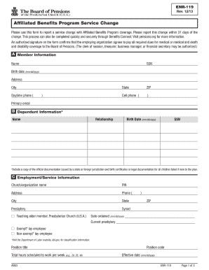 Affiliated Benefits Program Service Change Form