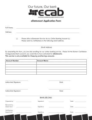 Eastern Caribbean Amalgamated Bank eStatement Application Form