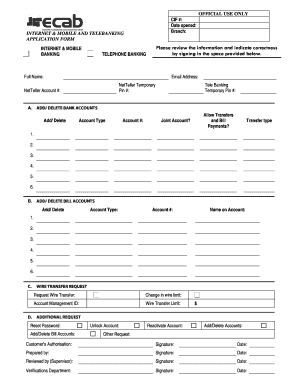 Internet and Mobile Banking Application Form