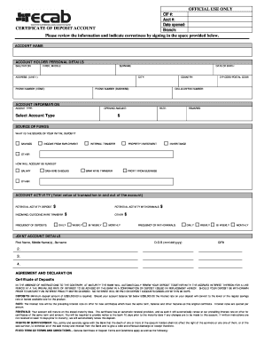 Certificate of Deposit Account Opening Form