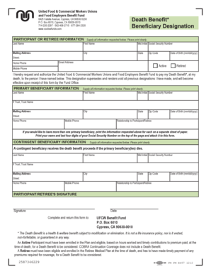 UFCW Benefit Fund Death Benefit Designation