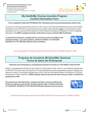 My Health/My Choices Incentive Program Contact Information Form