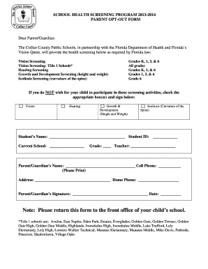 Florida Parent Opt-Out Form for School Health Screening