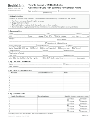 Toronto Central LHIN Health Links Coordinated Care Plan