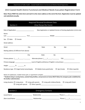 Coastal Health District Evacuation Registration Form