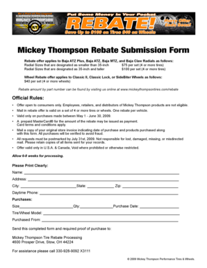 Mickey Thompson Tire Rebate Submission Form