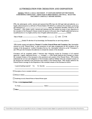 Authorization for Cremation and Disposition