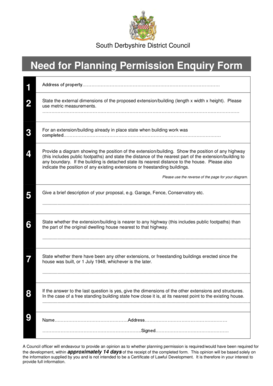 South Derbyshire Planning Permission Enquiry Form