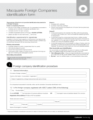 Macquarie Foreign Companies Identification Form