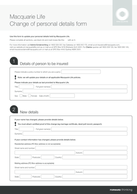 Macquarie Life Change of Personal Details Form