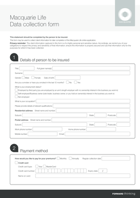 Macquarie Life Data Collection Form