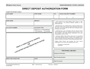 DIRECT DEPOSIT AUTHORIZATION FORM - Highline Public Schools - highlineschools