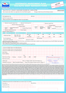 Quantum Mutual Fund Auto Debit Mandate Form