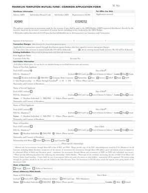 Franklin Templeton Mutual Fund Application Form