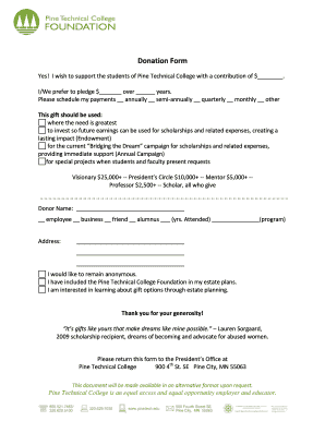 Charitable donation receipt template - Receipt/donation form - Pine Technical College - pinetech