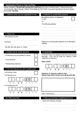UK Postal Vote Application Form