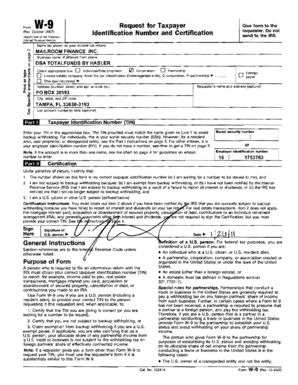 W-9 Form Request for Taxpayer Identification Number and Certification