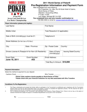 World Series of Poker Pre-Registration Form