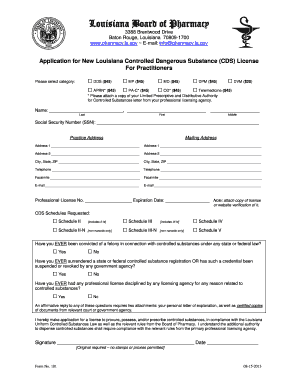 Louisiana Controlled Dangerous Substance License Application