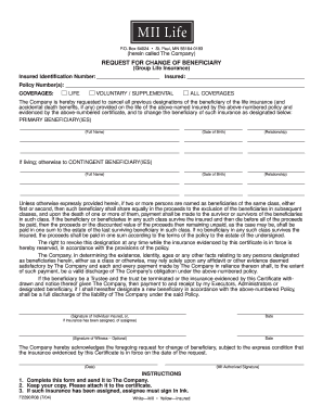 Request for Change of Beneficiary