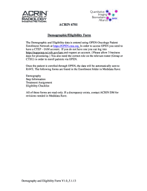ACRIN 6701 Demography and Eligibility Form