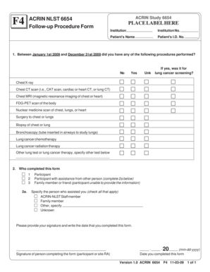 ACRIN Study 6654 Follow-up Procedure Form
