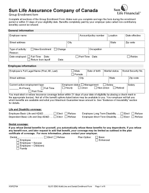 Sun Life Group Enrollment Form