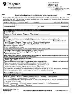 Regence BlueShield Enrollment Change Form