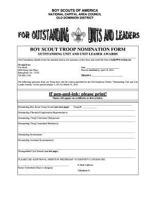 Boy Scouts of America Outstanding Unit and Unit Leader Awards Nomination Form