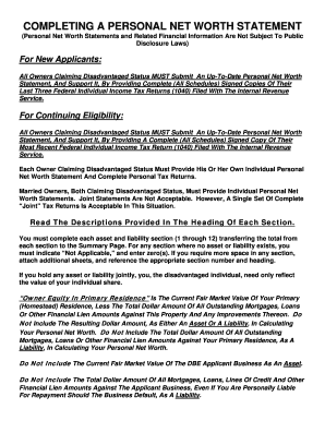 Personal Net Worth Statement