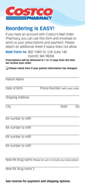 Costco Mail Order Pharmacy Prescription Form