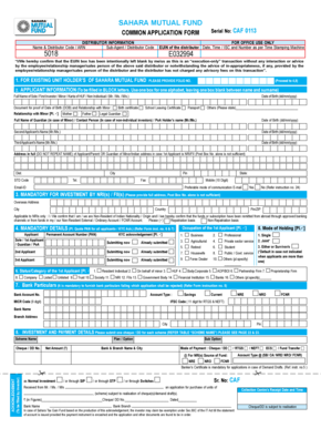 Sahara Mutual Fund Common Application Form
