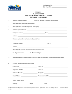 Minor Variance Application Form