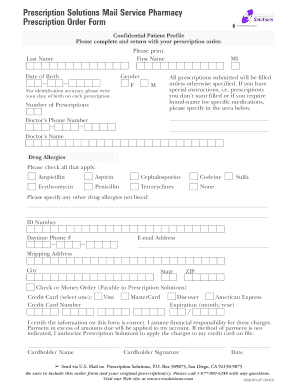 Prescription Solutions Mail Service Pharmacy Order Form