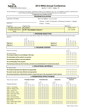 Process evaluation examples - Session Evaluation Form for CEU - NHIA - nhia