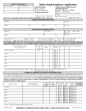 Idaho Small Employer Health Insurance Application