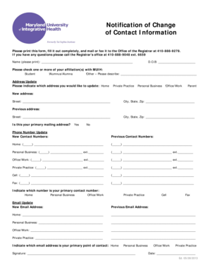 Notification of Change of Contact Information