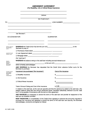 Amendment Agreement for Disability Life or Critical Illness Insurance