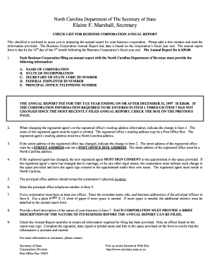 North Carolina Business Corporation Annual Report