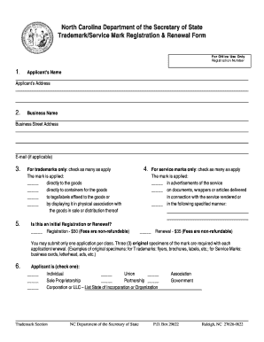 North Carolina Trademark Registration Form