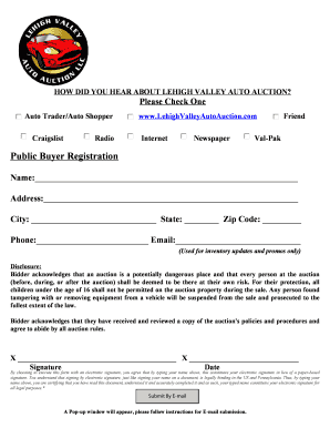 Buyer registration form - Lehigh Valley Auto Auction