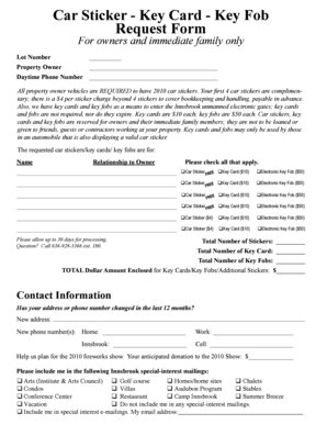 Car Sticker and Key Card Application Form