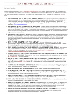 Penn Manor School District Free and Reduced Price Meal Application