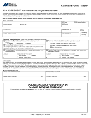 ACH Agreement for Automated Funds Transfer